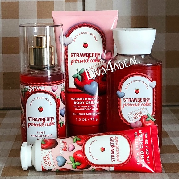 Bath & Body Works STRAWBERRY POUND CAKE 4PC Mini/Travel Set - Picture 1 of 2